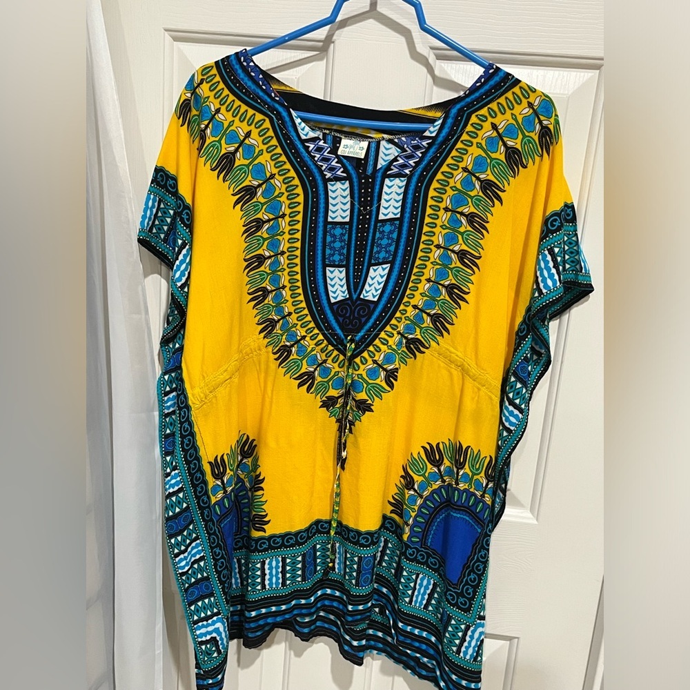COJ APPARELS Blue Black Patterned DASHIKI Top, WOMEN ONE SIZE
